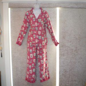 Soft Munki Munki Pink/Black/Turquoise Movie Theater Theme Flannel Pajamas Sz M
